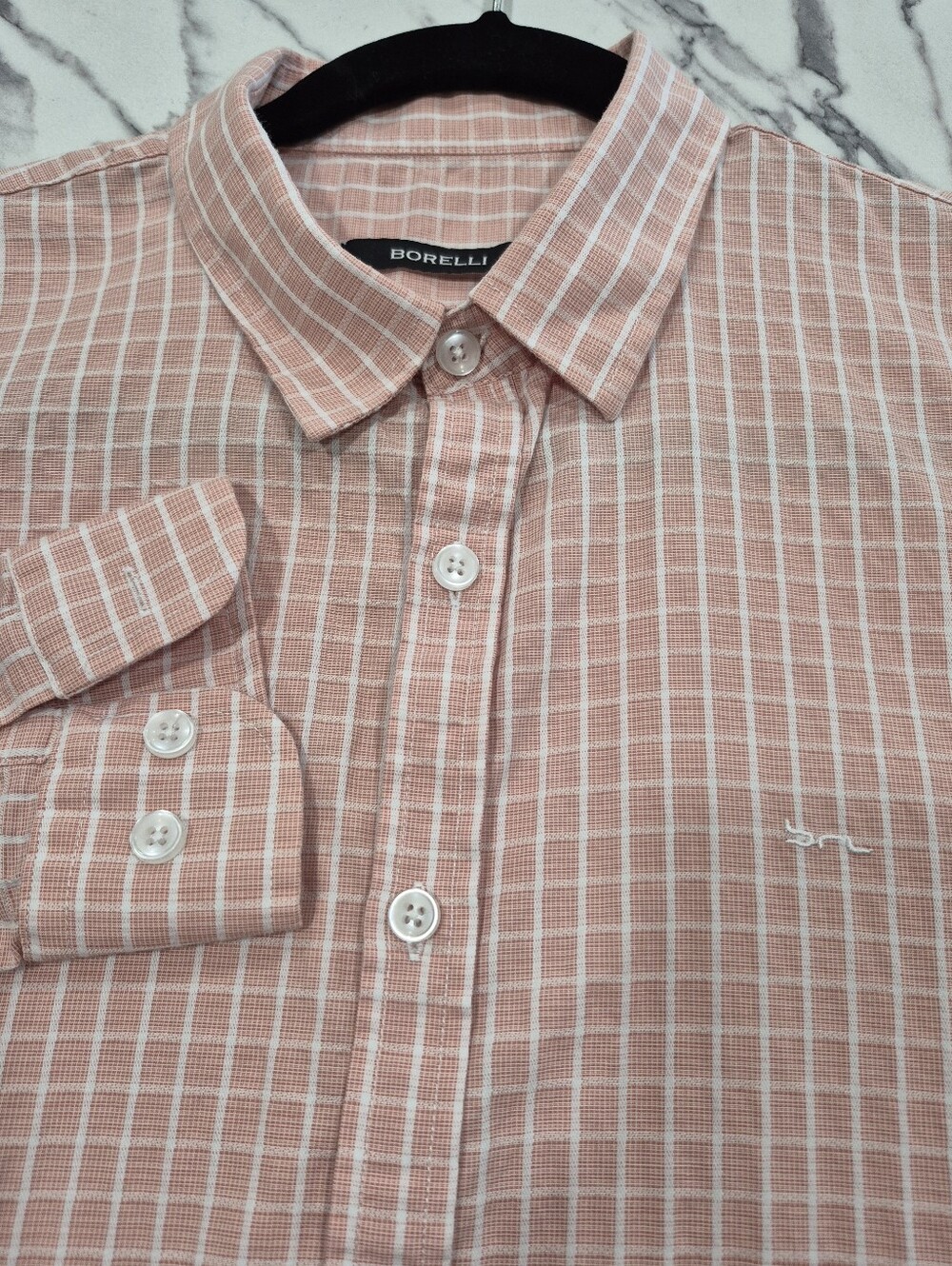 Borelli Button Up Long Sleeve Casual Shirt,Mens 3 Large, Salmon Pink Peach Plaid